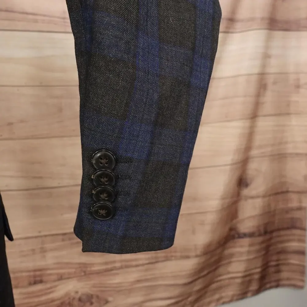 Fairlane Blazer Mens L Brown Blue Plaid Polyester Viscose Sport Coat Jacket